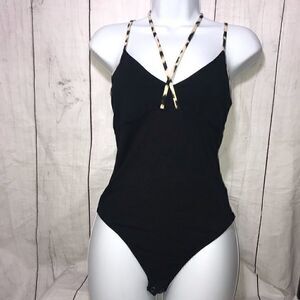 Express One Eleven Leopard Trim/Black Bodysuit-M